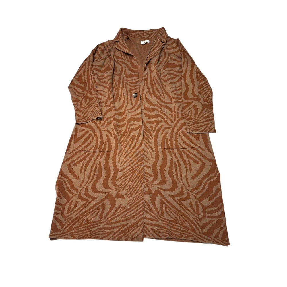 Maeve Anthropologie Zebra Print Longline Cardigan Duster Brown Tan Womens Large